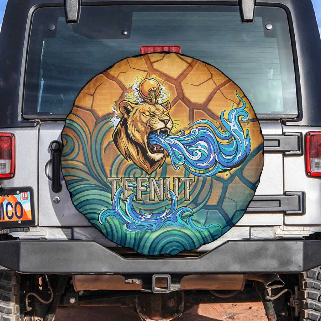 Egyptian Tefnut Fiery Eye Spare Tire Cover with Roaring Lion in Desert and Water Element