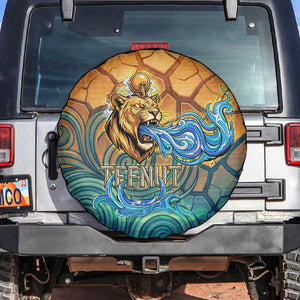 Egyptian Tefnut Fiery Eye Spare Tire Cover with Roaring Lion in Desert and Water Element
