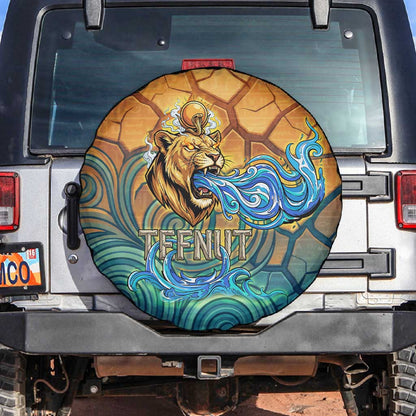 Egyptian Tefnut Fiery Eye Spare Tire Cover with Roaring Lion in Desert and Water Element