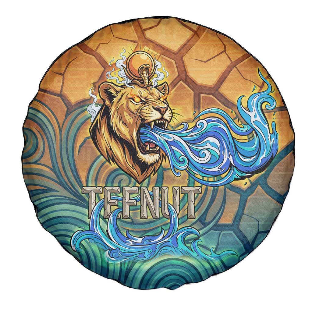 Egyptian Tefnut Fiery Eye Spare Tire Cover with Roaring Lion in Desert and Water Element