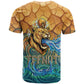 Egyptian Tefnut Fiery Eye T shirt with Roaring Lion in Desert and Water Element