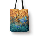 Egyptian Tefnut Fiery Eye Tote Bag with Roaring Lion in Desert and Water Element