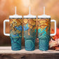 Egyptian Tefnut Fiery Eye Tumbler With Handle with Roaring Lion in Desert and Water Element