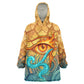 Egyptian Tefnut Fiery Eye Wearable Blanket Hoodie with Roaring Lion in Desert and Water Element