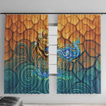 Egyptian Tefnut Fiery Eye Window Curtain with Roaring Lion in Desert and Water Element
