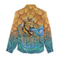 Egyptian Tefnut Fiery Eye Women Casual Shirt with Roaring Lion in Desert and Water Element
