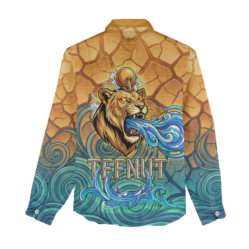 Egyptian Tefnut Fiery Eye Women Casual Shirt with Roaring Lion in Desert and Water Element
