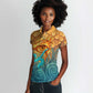 Egyptian Tefnut Fiery Eye Women Polo Shirt with Roaring Lion in Desert and Water Element