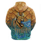 Egyptian Tefnut Fiery Eye Zip Hoodie with Roaring Lion in Desert and Water Element