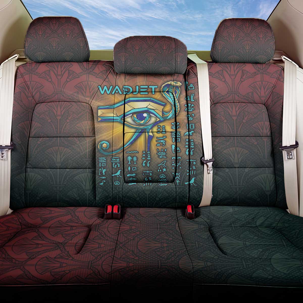 Egyptian Wadjet Winged Cobra Back Car Seat Cover with Eye of Horus in Fiery Royal Protector Theme