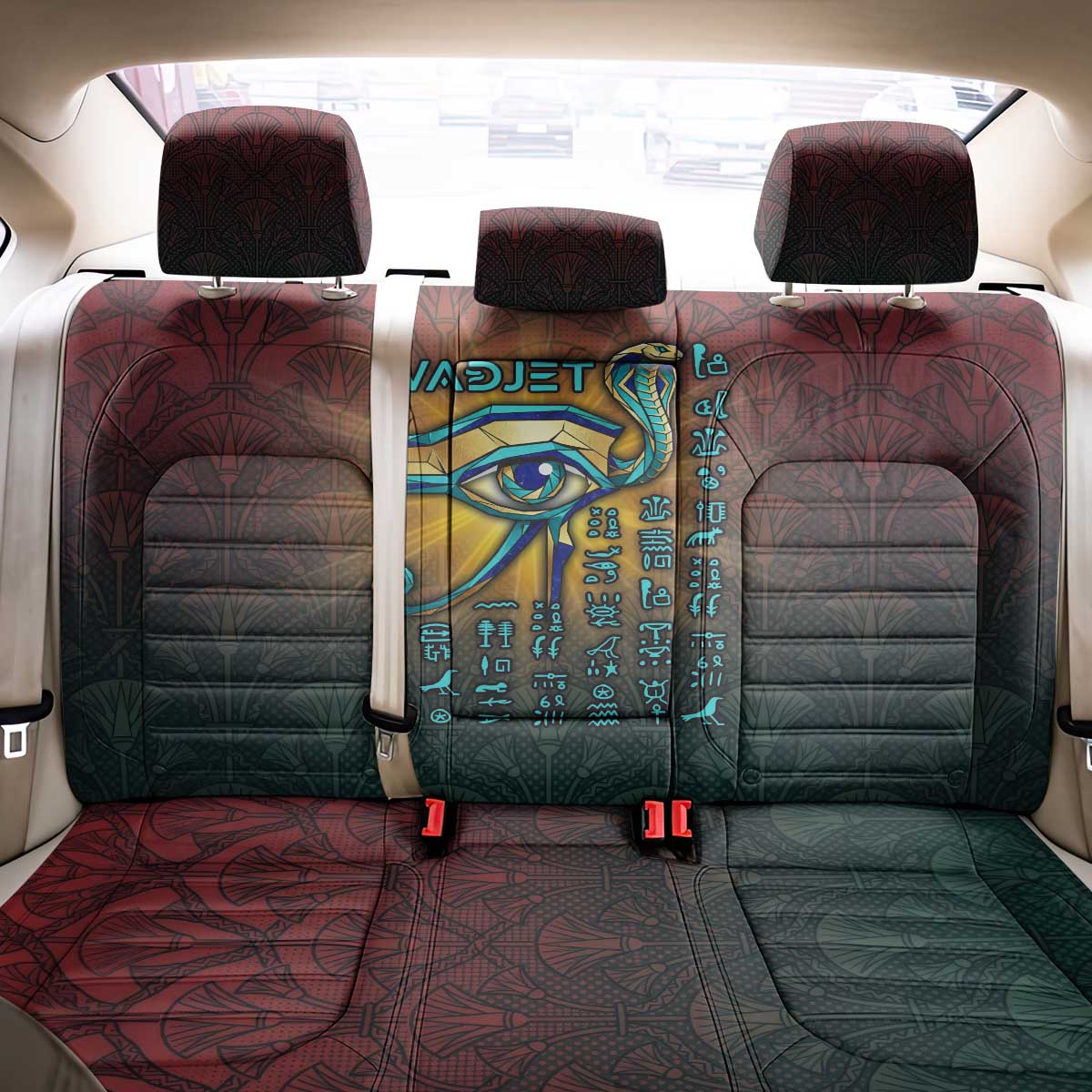 Egyptian Wadjet Winged Cobra Back Car Seat Cover with Eye of Horus in Fiery Royal Protector Theme
