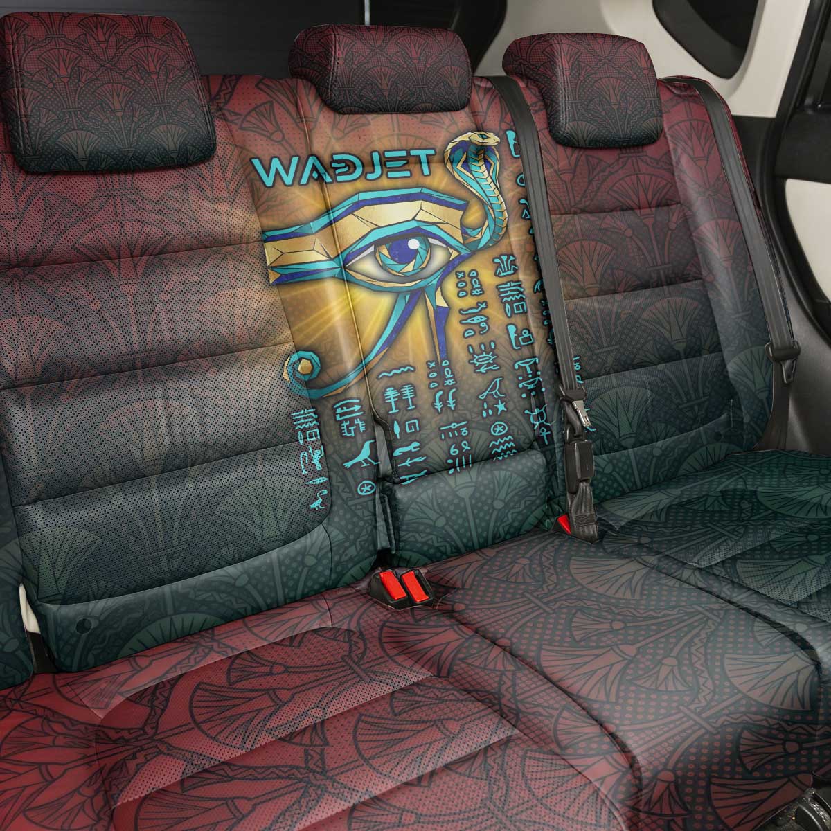 Egyptian Wadjet Winged Cobra Back Car Seat Cover with Eye of Horus in Fiery Royal Protector Theme