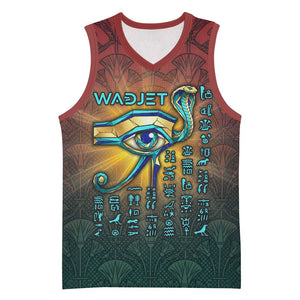Egyptian Wadjet Winged Cobra Basketball Jersey with Eye of Horus in Fiery Royal Protector Theme
