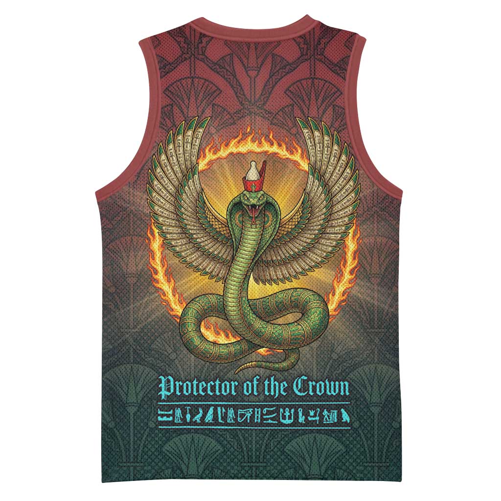 Egyptian Wadjet Winged Cobra Basketball Jersey with Eye of Horus in Fiery Royal Protector Theme