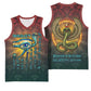 Egyptian Wadjet Winged Cobra Basketball Jersey with Eye of Horus in Fiery Royal Protector Theme
