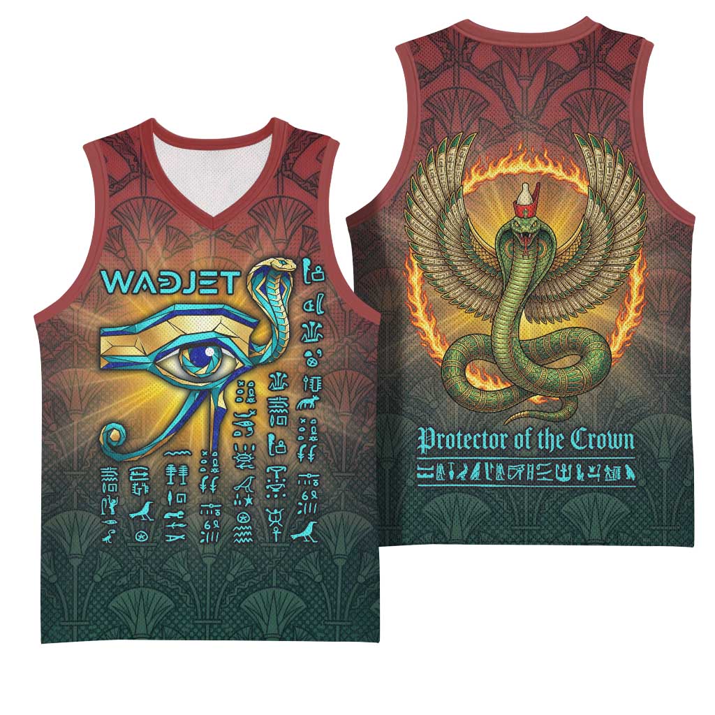 Egyptian Wadjet Winged Cobra Basketball Jersey with Eye of Horus in Fiery Royal Protector Theme