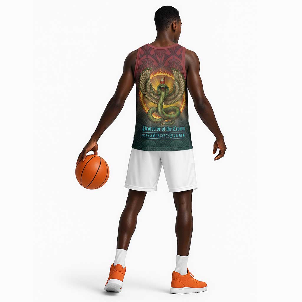 Egyptian Wadjet Winged Cobra Basketball Jersey with Eye of Horus in Fiery Royal Protector Theme