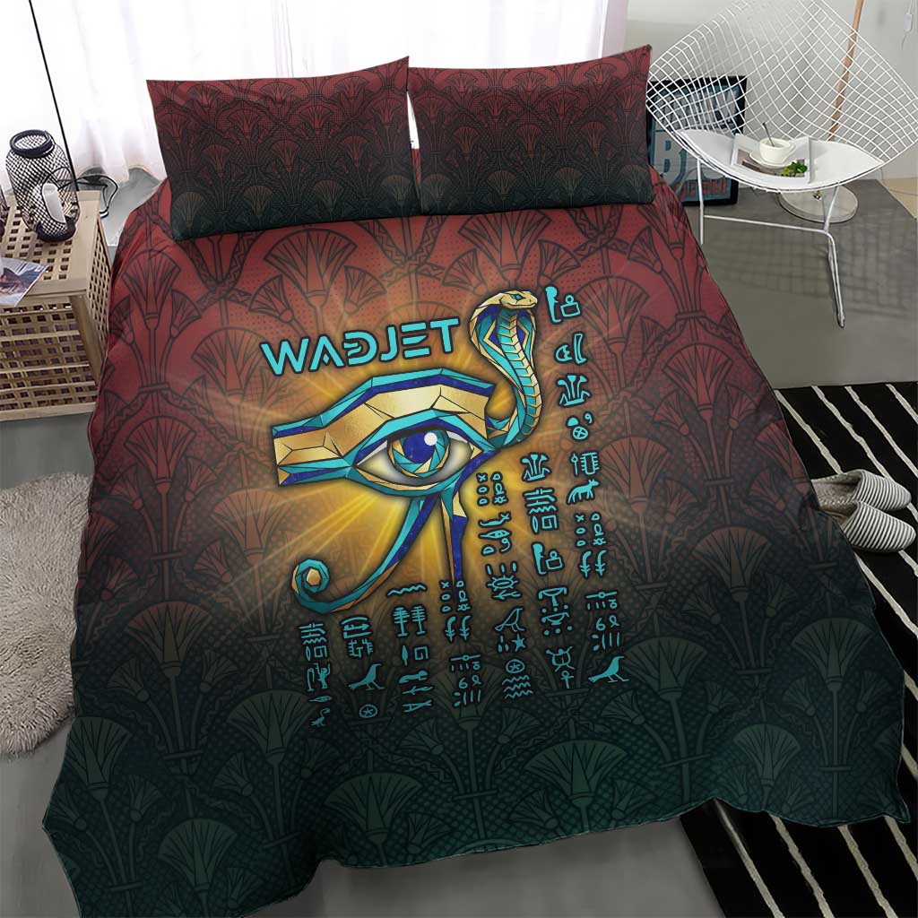Egyptian Wadjet Winged Cobra Bedding Set with Eye of Horus in Fiery Royal Protector Theme