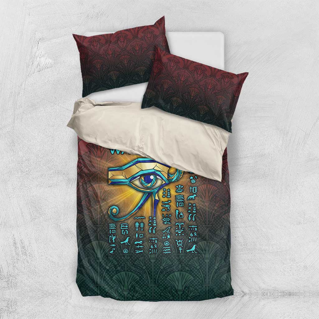 Egyptian Wadjet Winged Cobra Bedding Set with Eye of Horus in Fiery Royal Protector Theme