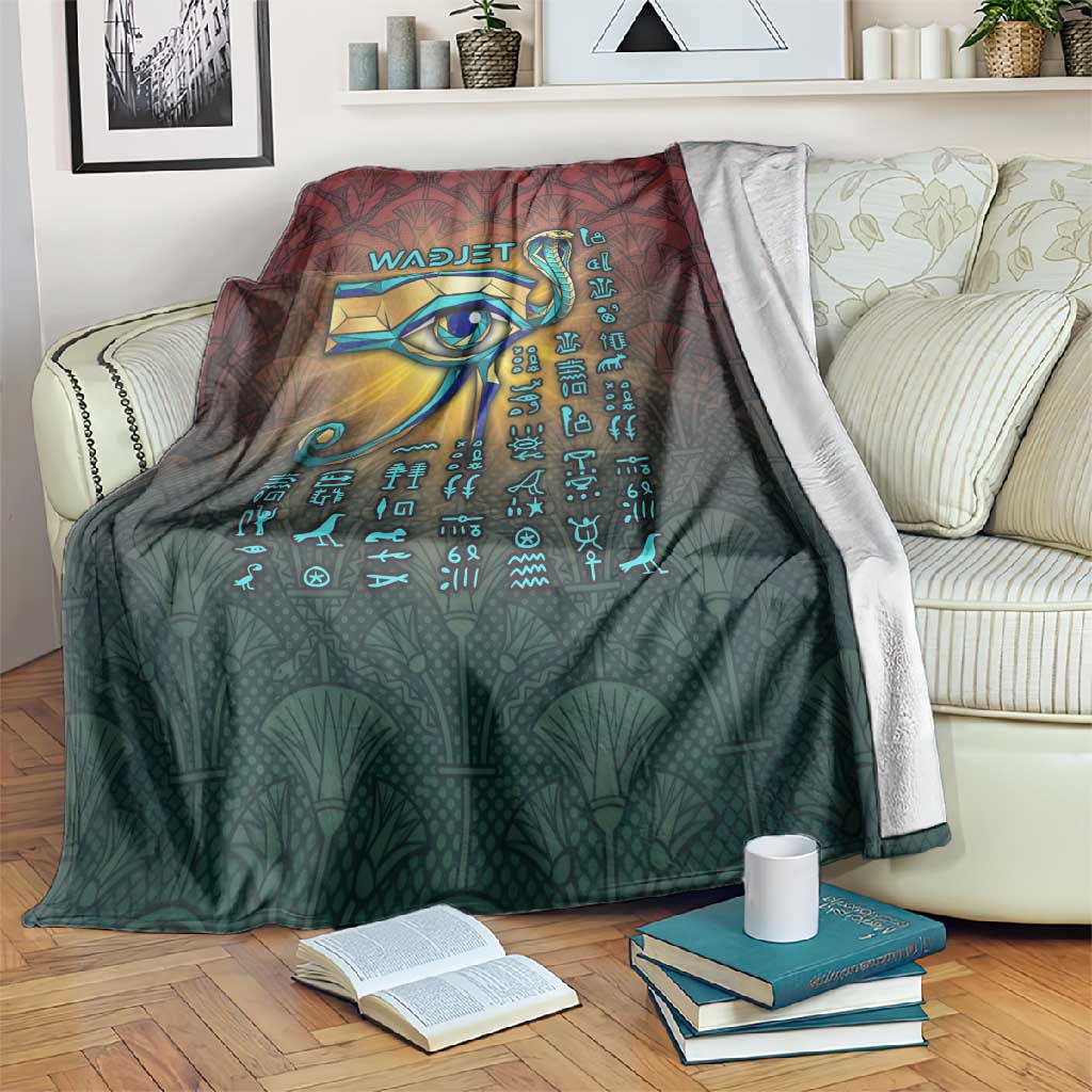 Egyptian Wadjet Winged Cobra Blanket with Eye of Horus in Fiery Royal Protector Theme