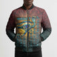 Egyptian Wadjet Winged Cobra Bomber Puffer Jacket with Eye of Horus in Fiery Royal Protector Theme