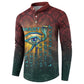 Egyptian Wadjet Winged Cobra Button Sweatshirt with Eye of Horus in Fiery Royal Protector Theme