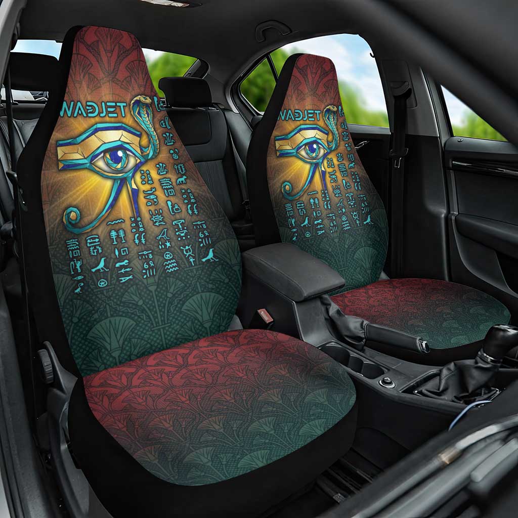 Egyptian Wadjet Winged Cobra Car Seat Cover with Eye of Horus in Fiery Royal Protector Theme