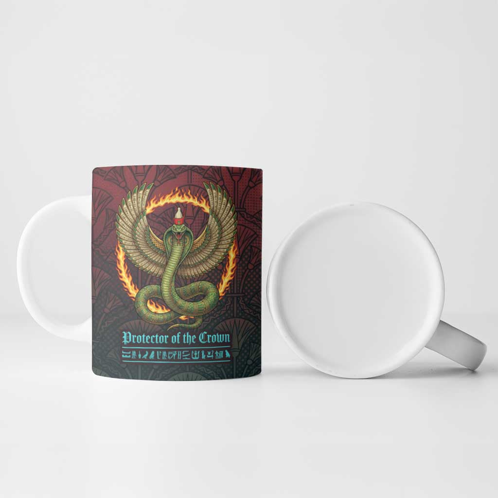 Egyptian Wadjet Winged Cobra Ceramic Mug with Eye of Horus in Fiery Royal Protector Theme