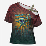 Egyptian Wadjet Winged Cobra Cross Shoulder Shirt with Eye of Horus in Fiery Royal Protector Theme