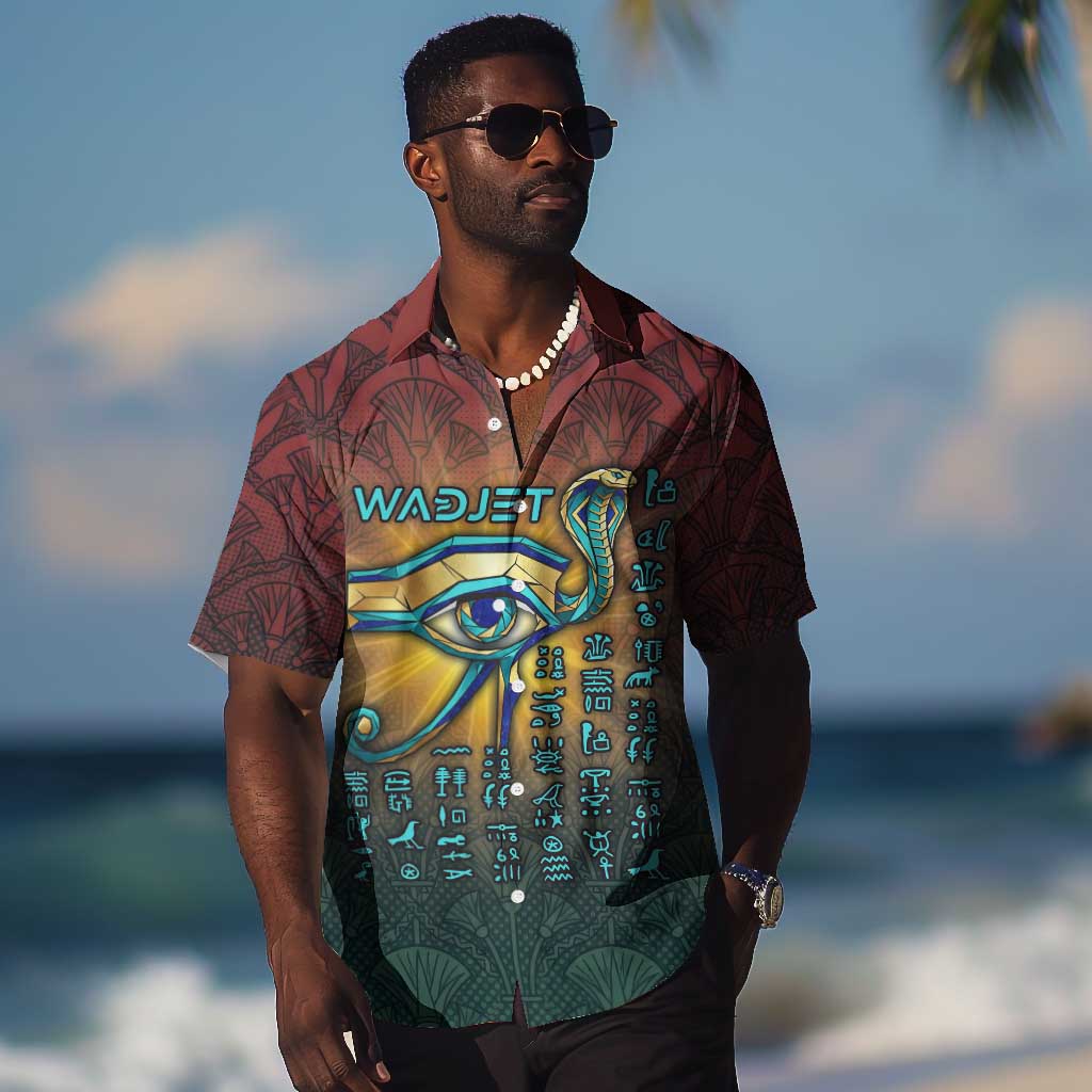 Egyptian Wadjet Winged Cobra Hawaiian Shirt with Eye of Horus in Fiery Royal Protector Theme