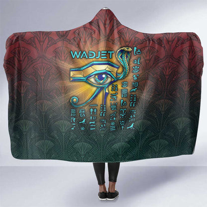 Egyptian Wadjet Winged Cobra Hooded Blanket with Eye of Horus in Fiery Royal Protector Theme
