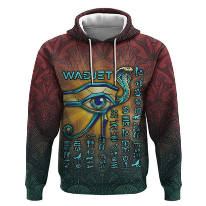 Egyptian Wadjet Winged Cobra Hoodie with Eye of Horus in Fiery Royal Protector Theme