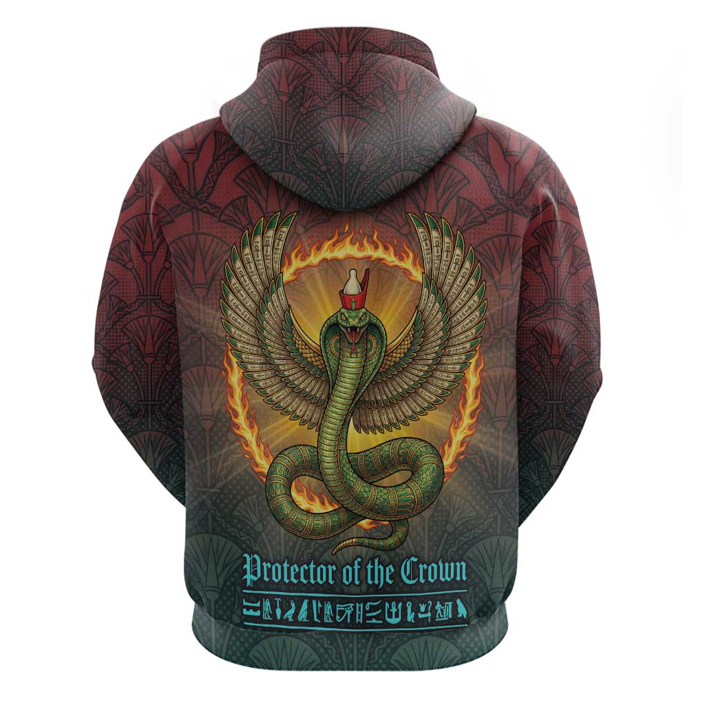 Egyptian Wadjet Winged Cobra Hoodie with Eye of Horus in Fiery Royal Protector Theme