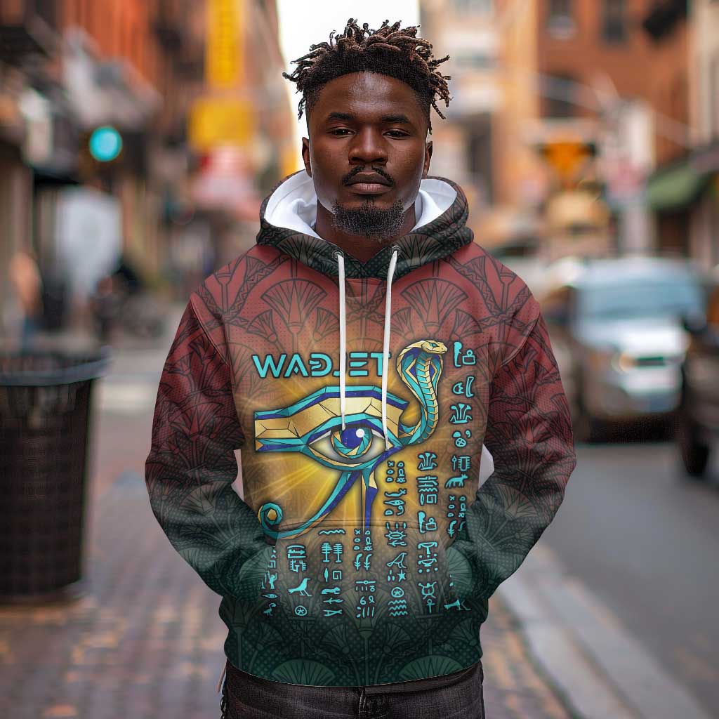 Egyptian Wadjet Winged Cobra Hoodie with Eye of Horus in Fiery Royal Protector Theme