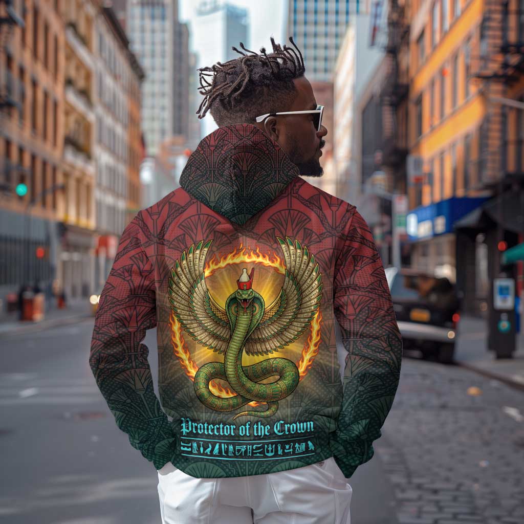 Egyptian Wadjet Winged Cobra Hoodie with Eye of Horus in Fiery Royal Protector Theme