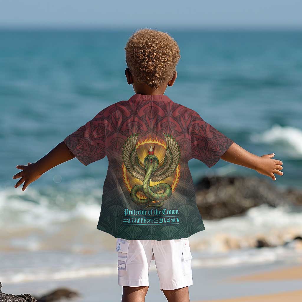 Egyptian Wadjet Winged Cobra Kid Hawaiian Shirt with Eye of Horus in Fiery Royal Protector Theme