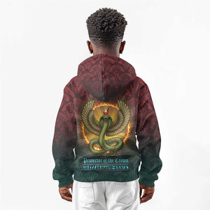 Egyptian Wadjet Winged Cobra Kid Hoodie with Eye of Horus in Fiery Royal Protector Theme