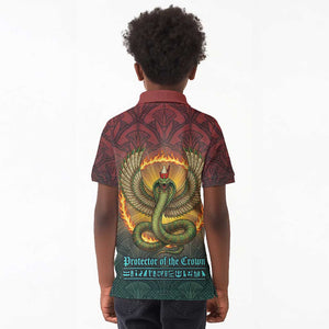 Egyptian Wadjet Winged Cobra Kid Polo Shirt with Eye of Horus in Fiery Royal Protector Theme