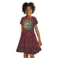 Egyptian Wadjet Winged Cobra Kid Short Sleeve Dress with Eye of Horus in Fiery Royal Protector Theme