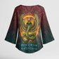 Egyptian Wadjet Winged Cobra Kimono Sleeve Blouse with Eye of Horus in Fiery Royal Protector Theme