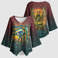 Egyptian Wadjet Winged Cobra Kimono Sleeve Blouse with Eye of Horus in Fiery Royal Protector Theme