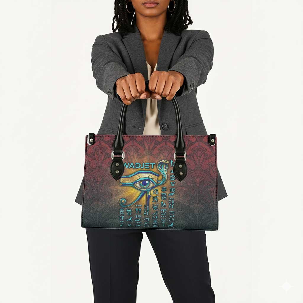 Egyptian Wadjet Winged Cobra Leather Bag with Eye of Horus in Fiery Royal Protector Theme