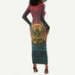 Egyptian Wadjet Winged Cobra Long Sleeve Bodycon Dress with Eye of Horus in Fiery Royal Protector Theme