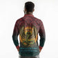 Egyptian Wadjet Winged Cobra Long Sleeve Polo Shirt with Eye of Horus in Fiery Royal Protector Theme