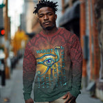 Egyptian Wadjet Winged Cobra Long Sleeve Shirt with Eye of Horus in Fiery Royal Protector Theme
