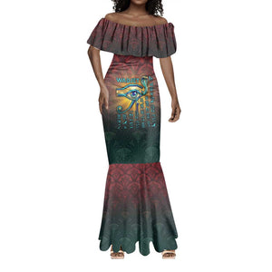 Egyptian Wadjet Winged Cobra Mermaid Dress with Eye of Horus in Fiery Royal Protector Theme