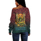 Egyptian Wadjet Winged Cobra Off Shoulder Sweater with Eye of Horus in Fiery Royal Protector Theme