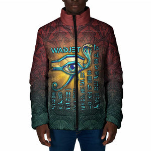 Egyptian Wadjet Winged Cobra Padded Jacket with Eye of Horus in Fiery Royal Protector Theme