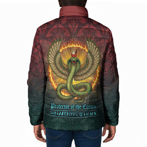 Egyptian Wadjet Winged Cobra Padded Jacket with Eye of Horus in Fiery Royal Protector Theme