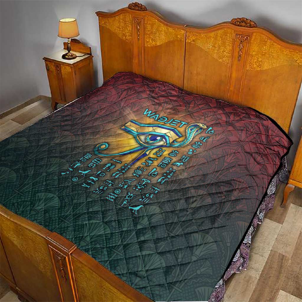 Egyptian Wadjet Winged Cobra Quilt with Eye of Horus in Fiery Royal Protector Theme